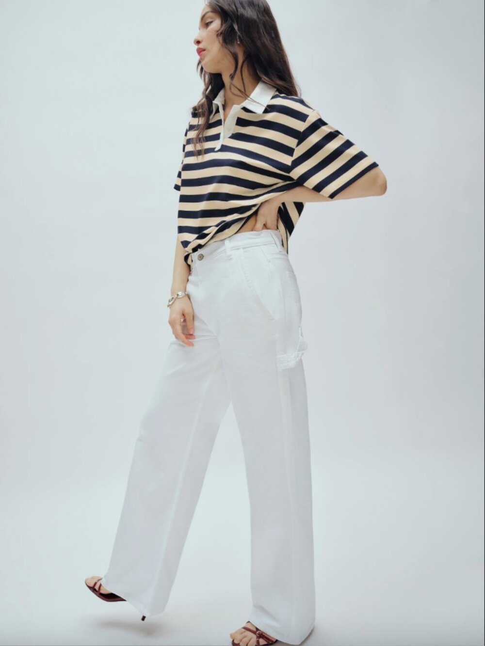NWT REFORMATION Diego Baggy Wide Leg Utility Jeans White Cool Girl Scandi Chic